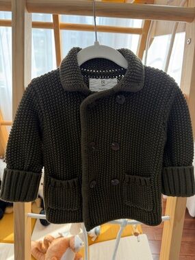Banana Republic Olive Green Knit Double-Breasted Pea Coat for Kids